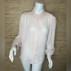 Vintage Pink Secretary blouse with Embroidery